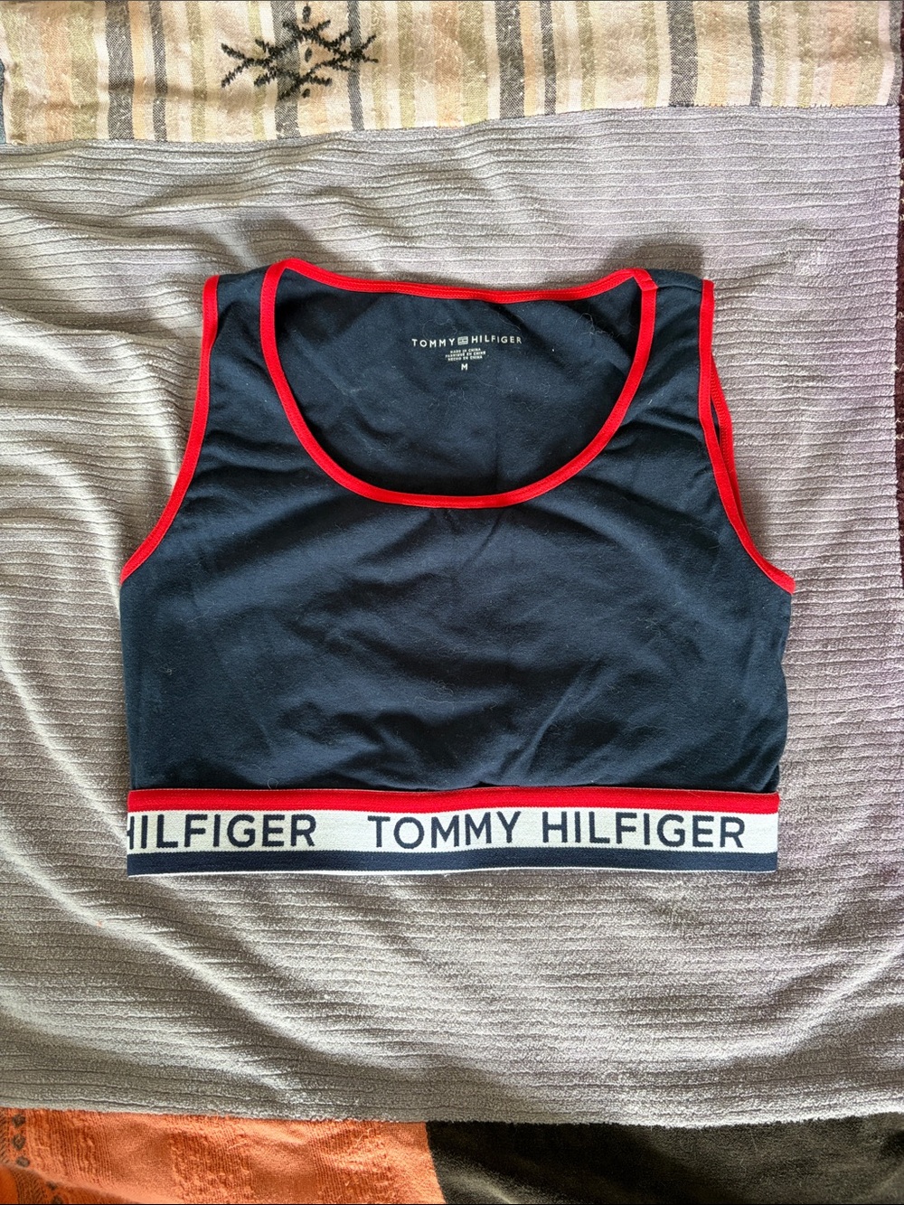 BUNDLE: Tommy Hilfiger Navy Blue Crop Tank with Red Trim + Tommy Bralette